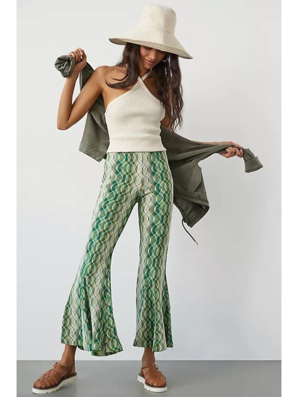 ANNA SUI wave rider knit pants green 4 flare bell bottom anthropologie fall '22